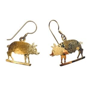 Vintage Wild Bryde‎ Gold Pig Dangle Earrings